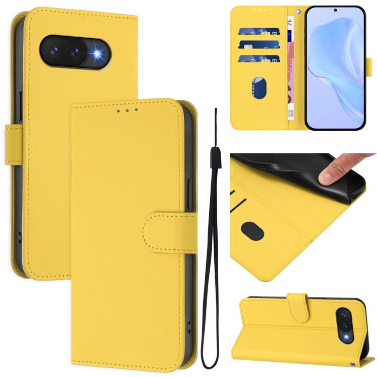 Skin Feel Solid Color Leather Phone Case with Lanyard, For Google Pixel 9a, For Google Pixel 9 Pro XL