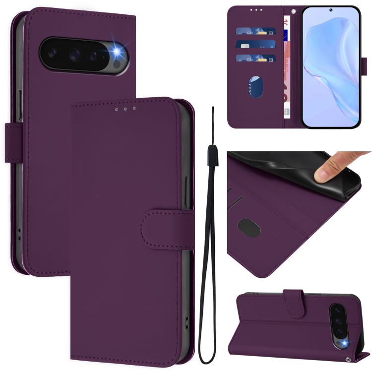 Skin Feel Solid Color Leather Phone Case with Lanyard, For Google Pixel 10 Pro XL, For Google Pixel 10 / 10 Pro