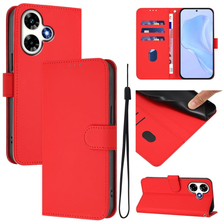 Skin Feel Solid Color Leather Phone Case with Lanyard, For Infinix Hot 30i, For Infinix Hot 30 4G