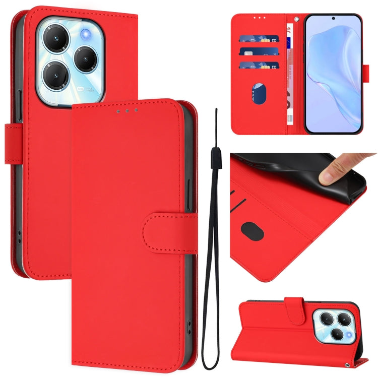 Skin Feel Solid Color Leather Phone Case with Lanyard, For Infinix Note 40 4G, For Infinix Hot 40 4G