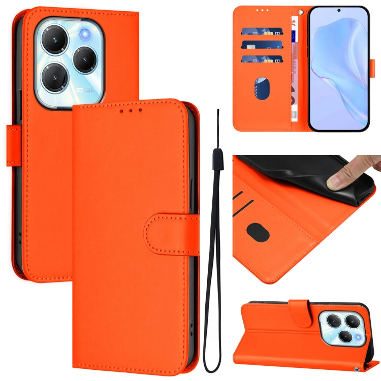 Skin Feel Solid Color Leather Phone Case with Lanyard, For Infinix Note 40 4G, For Infinix Hot 40 4G