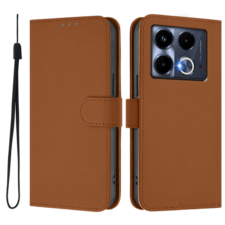 Skin Feel Solid Color Leather Phone Case with Lanyard, For Infinix Note 40 4G, For Infinix Hot 40 4G
