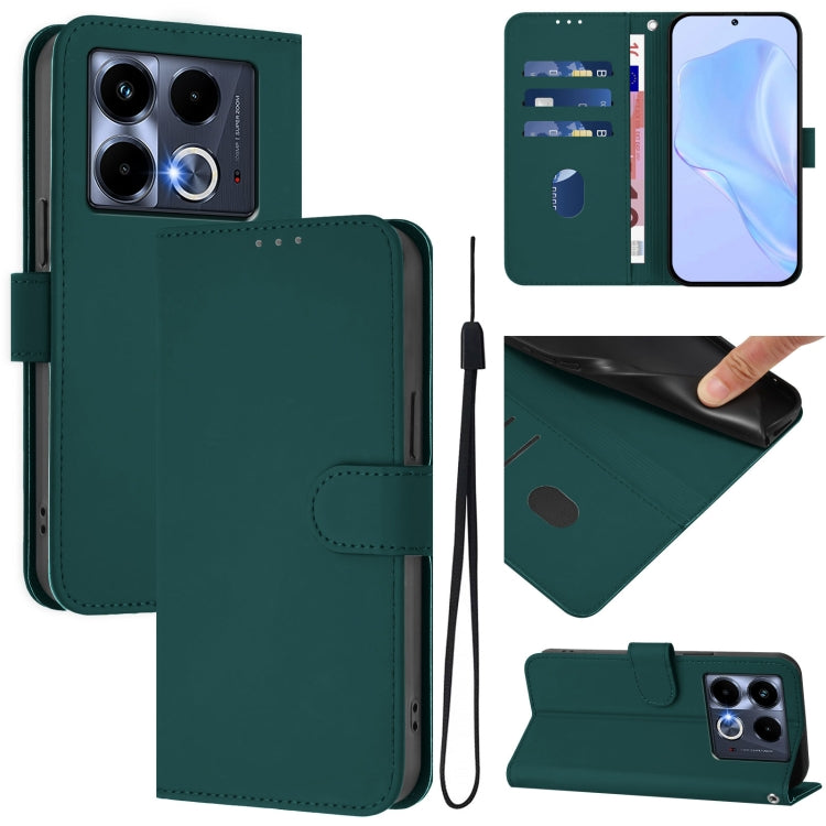 Skin Feel Solid Color Leather Phone Case with Lanyard, For Infinix Note 40 4G, For Infinix Hot 40 4G
