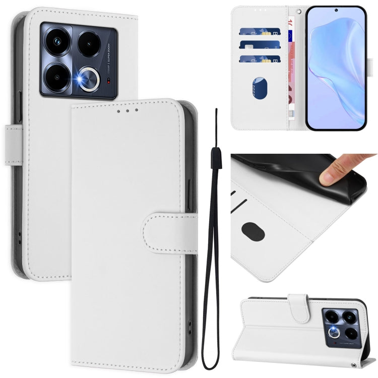 Skin Feel Solid Color Leather Phone Case with Lanyard, For Infinix Note 40 4G, For Infinix Hot 40 4G