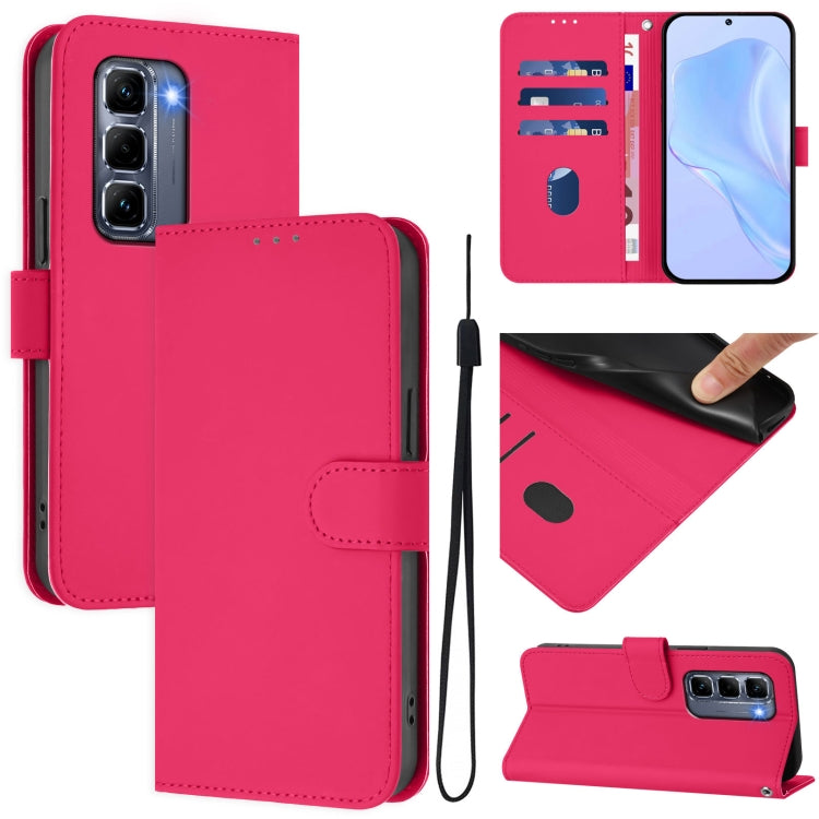 Skin Feel Solid Color Leather Phone Case with Lanyard, For Infinix Hot 50 Pro+ 4G, For Infinix Hot 50 4G