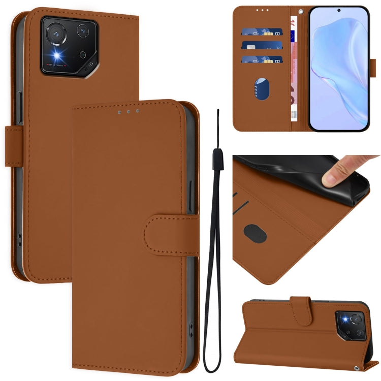 Skin Feel Solid Color Leather Phone Case with Lanyard, For Asus Zenfone 11 Ultra, For Asus ROG Phone 8 / 8 Pro