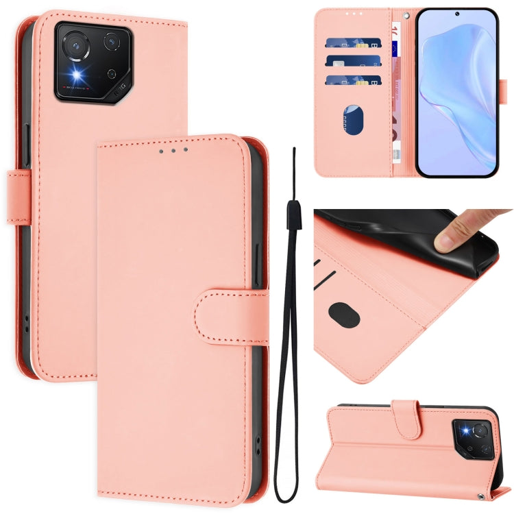 Skin Feel Solid Color Leather Phone Case with Lanyard, For Asus Zenfone 11 Ultra, For Asus ROG Phone 8 / 8 Pro