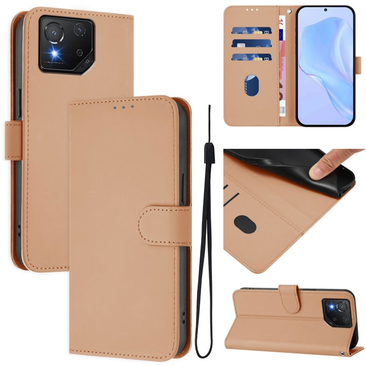 Skin Feel Solid Color Leather Phone Case with Lanyard, For Asus Zenfone 11 Ultra, For Asus ROG Phone 8 / 8 Pro