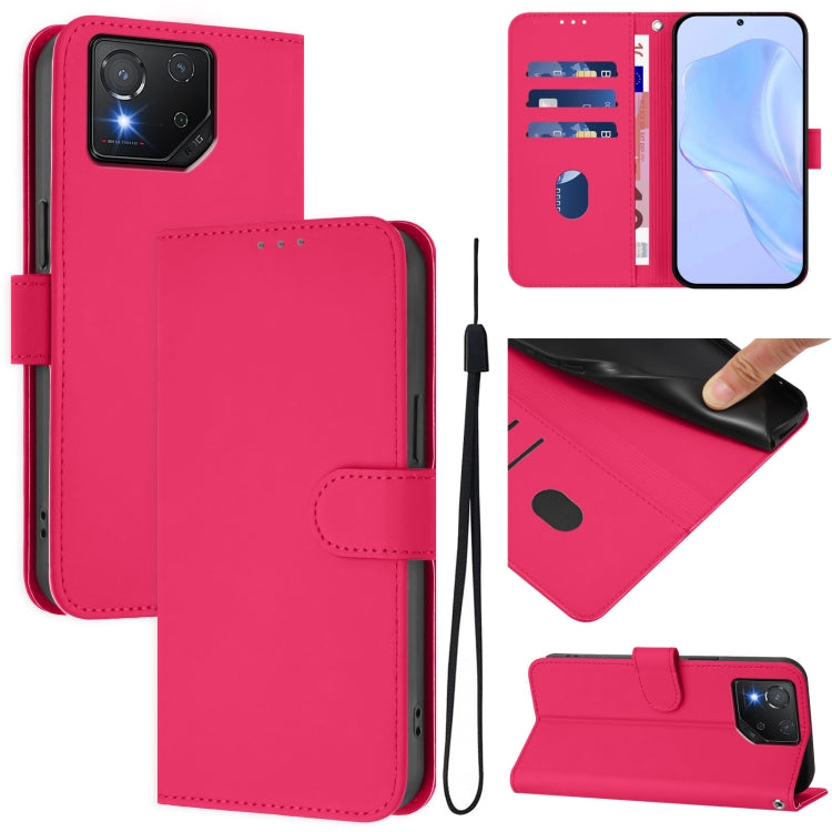 Skin Feel Solid Color Leather Phone Case with Lanyard, For Asus Zenfone 11 Ultra, For Asus ROG Phone 8 / 8 Pro