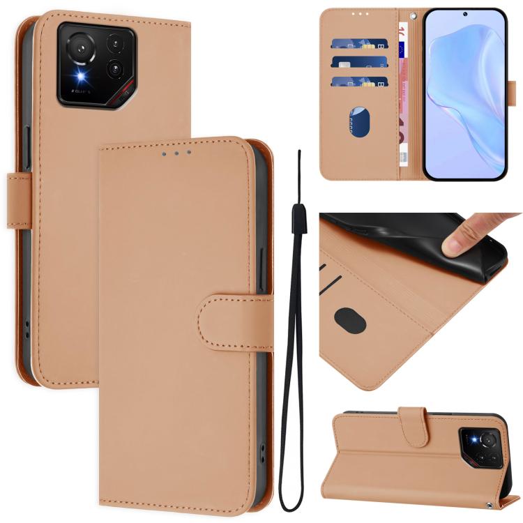 Skin Feel Solid Color Leather Phone Case with Lanyard, For Asus Zenfone 12 Ultra, For Asus ROG Phone 9 / 9 Pro