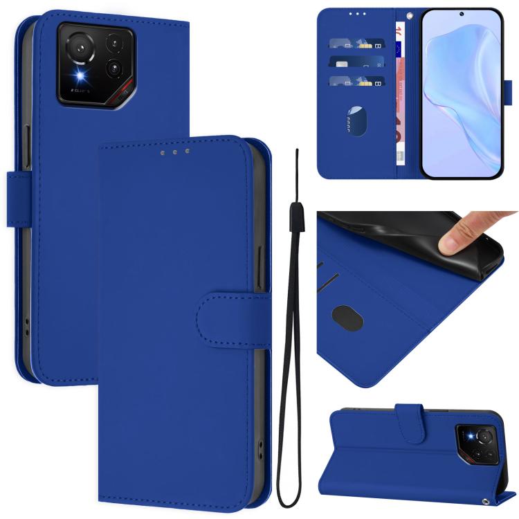 Skin Feel Solid Color Leather Phone Case with Lanyard, For Asus Zenfone 12 Ultra, For Asus ROG Phone 9 / 9 Pro