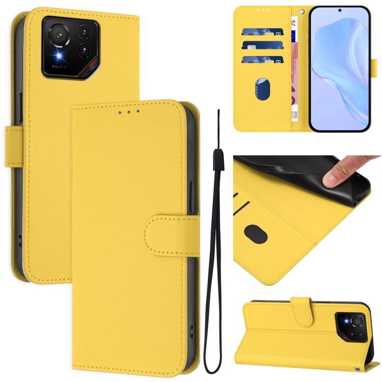 Skin Feel Solid Color Leather Phone Case with Lanyard, For Asus Zenfone 12 Ultra, For Asus ROG Phone 9 / 9 Pro