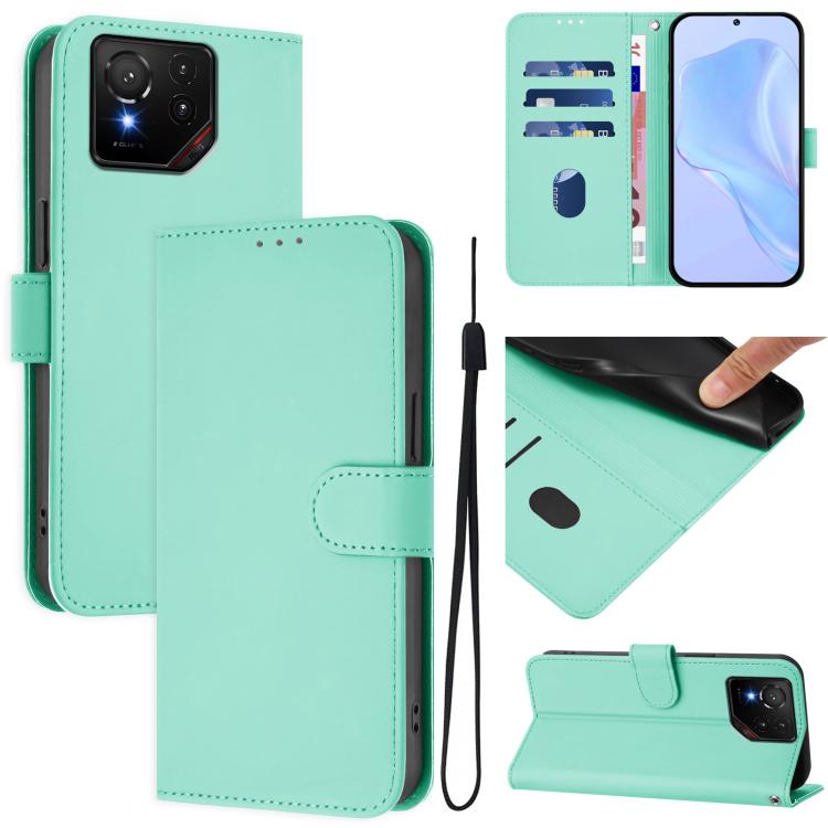 Skin Feel Solid Color Leather Phone Case with Lanyard, For Asus Zenfone 12 Ultra, For Asus ROG Phone 9 / 9 Pro