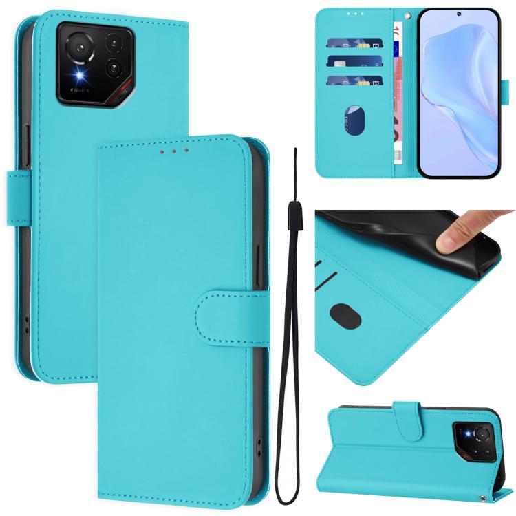 Skin Feel Solid Color Leather Phone Case with Lanyard, For Asus Zenfone 12 Ultra, For Asus ROG Phone 9 / 9 Pro