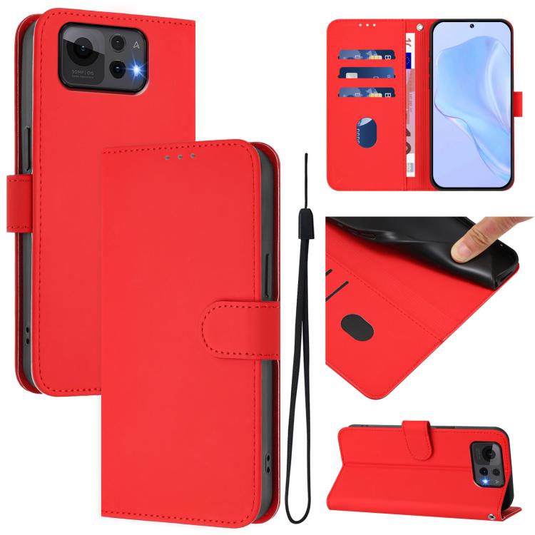 Skin Feel Solid Color Leather Phone Case with Lanyard, For Asus Zenfone 12 Ultra, For Asus ROG Phone 9 / 9 Pro