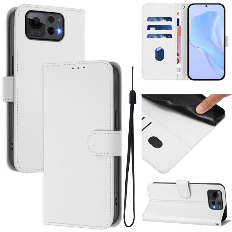 Skin Feel Solid Color Leather Phone Case with Lanyard, For Asus Zenfone 12 Ultra, For Asus ROG Phone 9 / 9 Pro