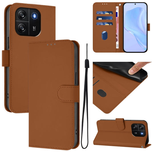 Skin Feel Solid Color Leather Phone Case with Lanyard, For Blackview Wave 6C, For Blackview Shark 8 / Oscal Tiger 12