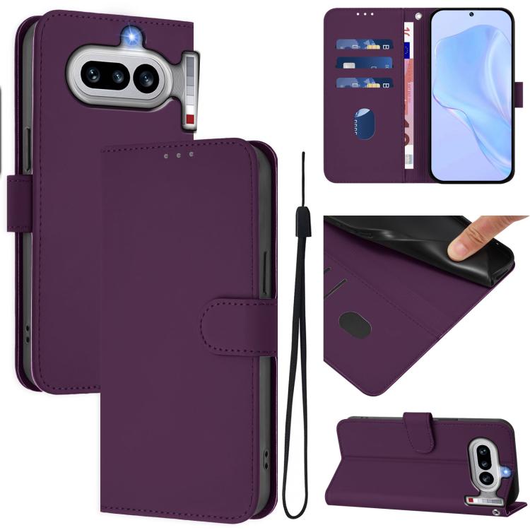 Skin Feel Solid Color Leather Phone Case with Lanyard, For Nothing Phone 4a Pro, For Nothing Phone 4a