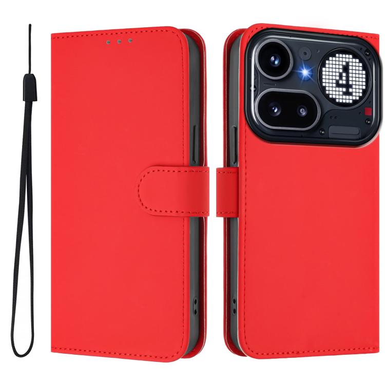 Skin Feel Solid Color Leather Phone Case with Lanyard, For Nothing Phone 4a Pro, For Nothing Phone 4a