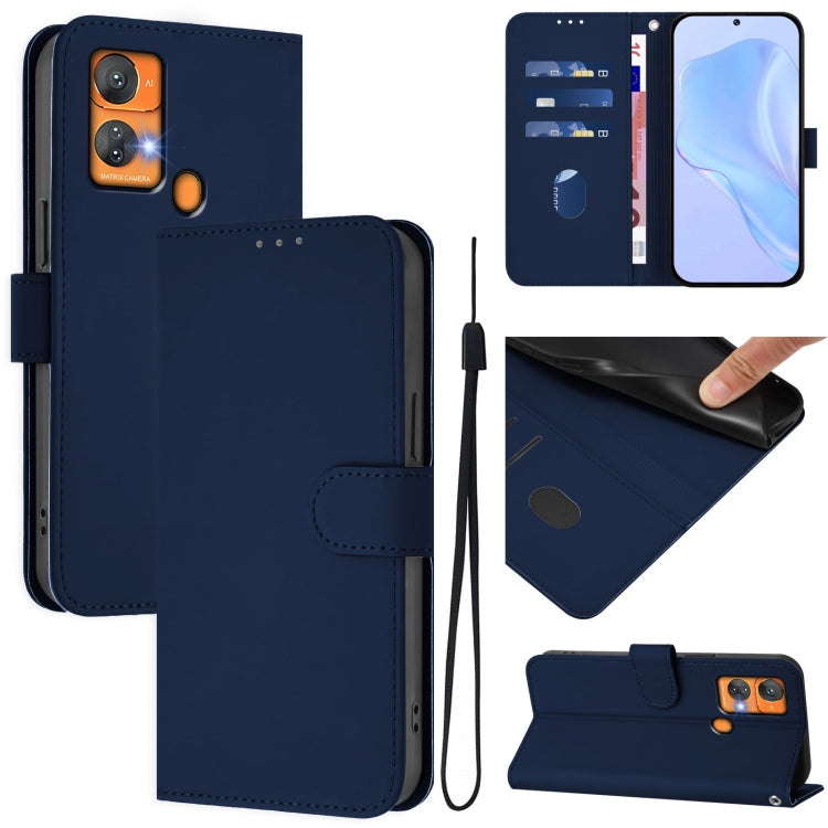 Skin Feel Solid Color Leather Phone Case with Lanyard, For Oukitel C33