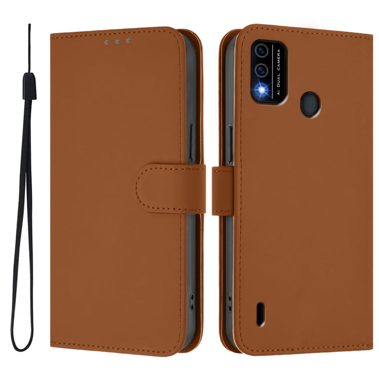 Skin Feel Solid Color Leather Phone Case with Lanyard, For itel A48