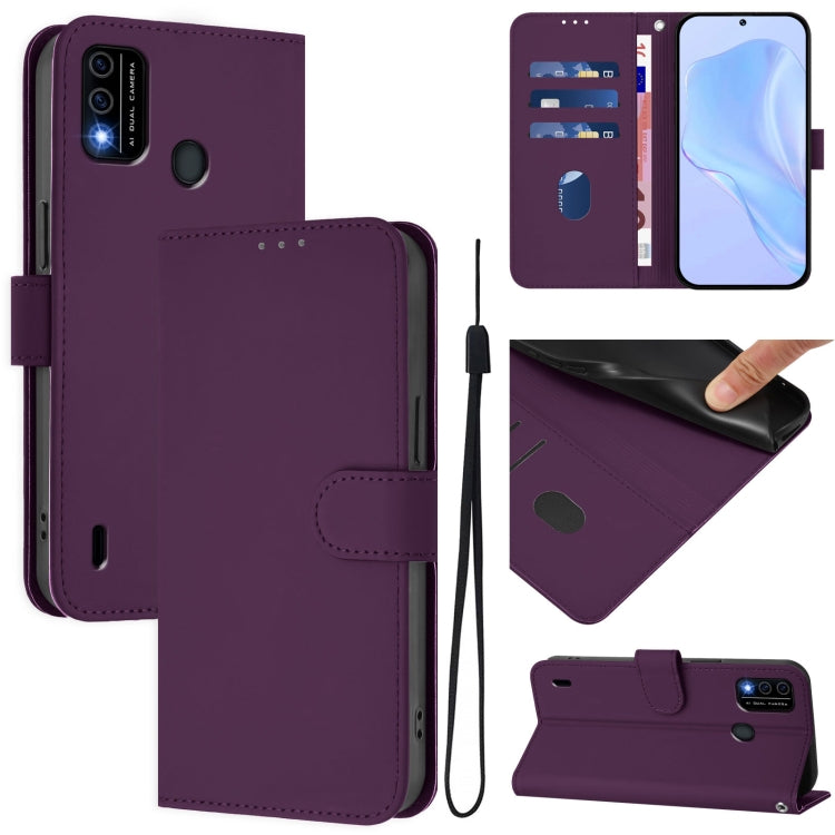 Skin Feel Solid Color Leather Phone Case with Lanyard, For itel A48