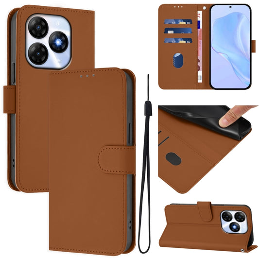 Skin Feel Solid Color Leather Phone Case with Lanyard, For itel P55 4G, For itel A05s
