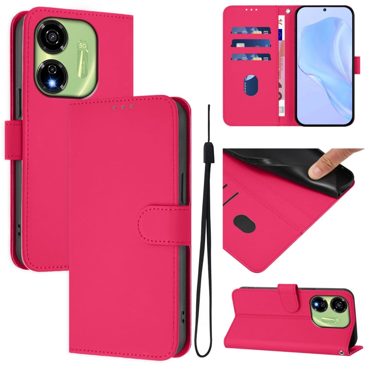 Skin Feel Solid Color Leather Phone Case with Lanyard, For itel P55 5G, For itel RS4