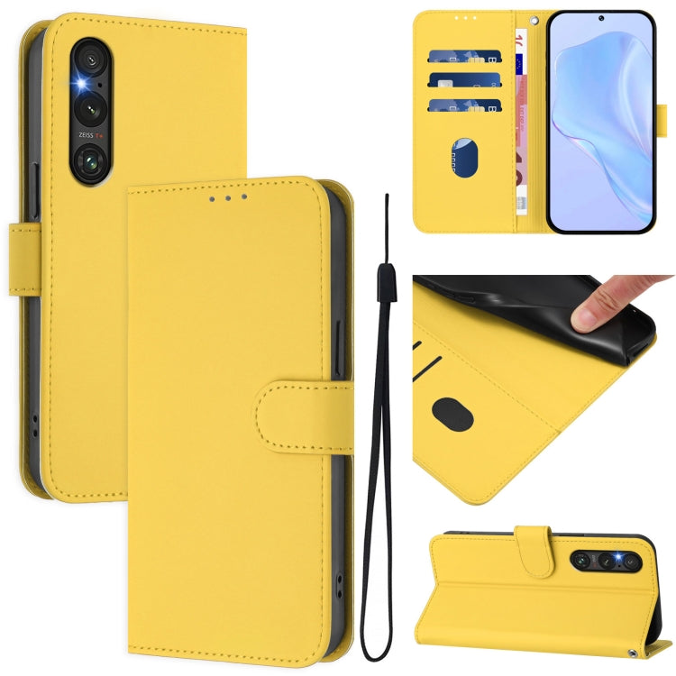 Skin Feel Solid Color Leather Phone Case with Lanyard, For Sony Xperia 5 V, For Sony Xperia 1 V 2023