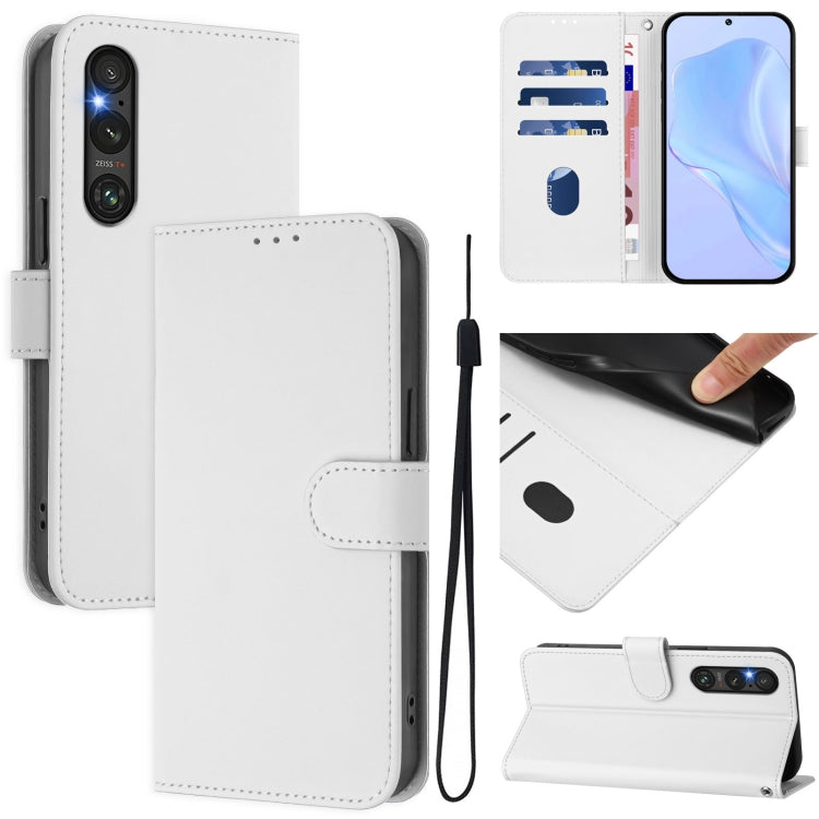 Skin Feel Solid Color Leather Phone Case with Lanyard, For Sony Xperia 5 V, For Sony Xperia 1 V 2023