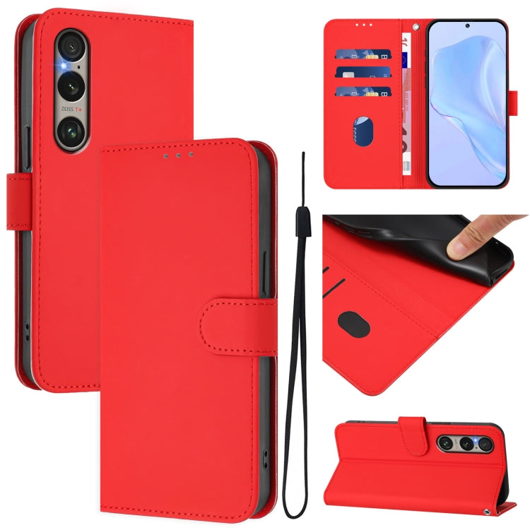 Skin Feel Solid Color Leather Phone Case with Lanyard, For Sony Xperia 10 VI 2024, For Sony Xperia 1 VI 2024