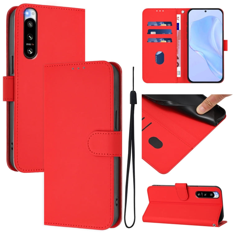 Skin Feel Solid Color Leather Phone Case with Lanyard, For Sony Xperia 10 V 2023, For Sony Xperia 5 IV