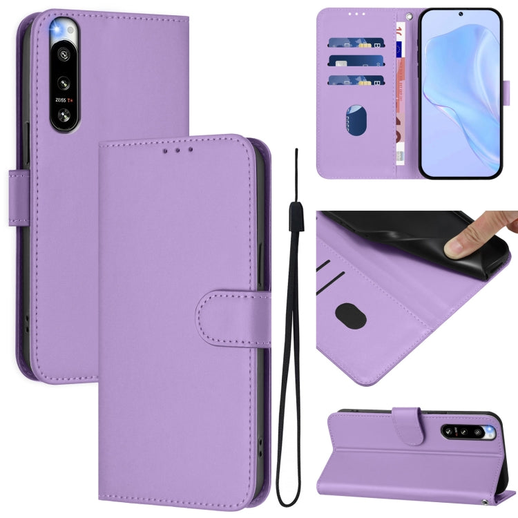 Skin Feel Solid Color Leather Phone Case with Lanyard, For Sony Xperia 10 V 2023, For Sony Xperia 5 IV