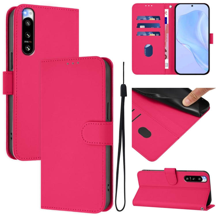 Skin Feel Solid Color Leather Phone Case with Lanyard, For Sony Xperia 10 V 2023, For Sony Xperia 5 IV