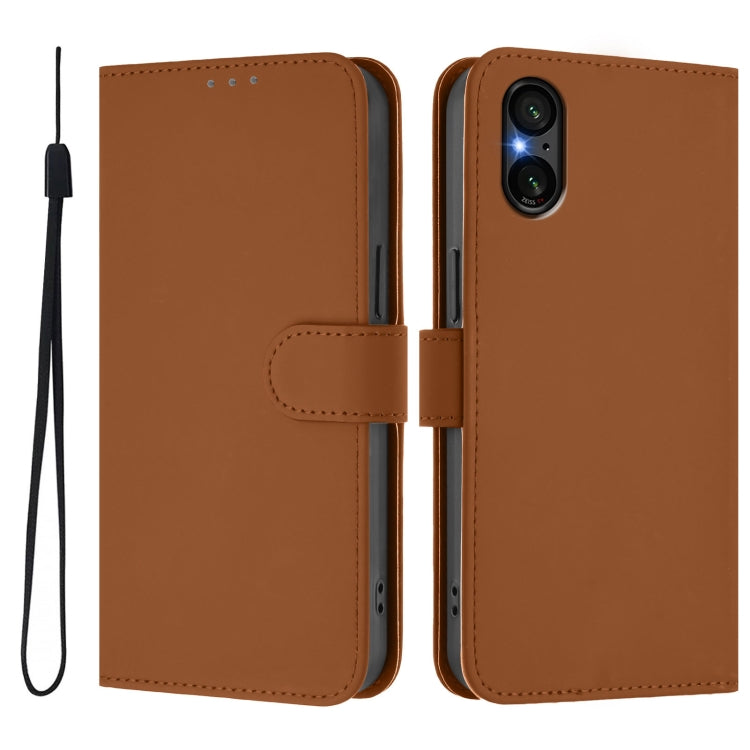 Skin Feel Solid Color Leather Phone Case with Lanyard, For Sony Xperia 5 V, For Sony Xperia 1 V 2023