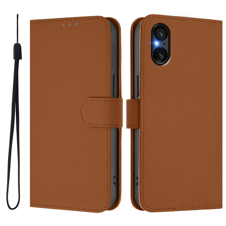 Skin Feel Solid Color Leather Phone Case with Lanyard, For Sony Xperia 5 VI 2024, For Sony Xperia 5 VI