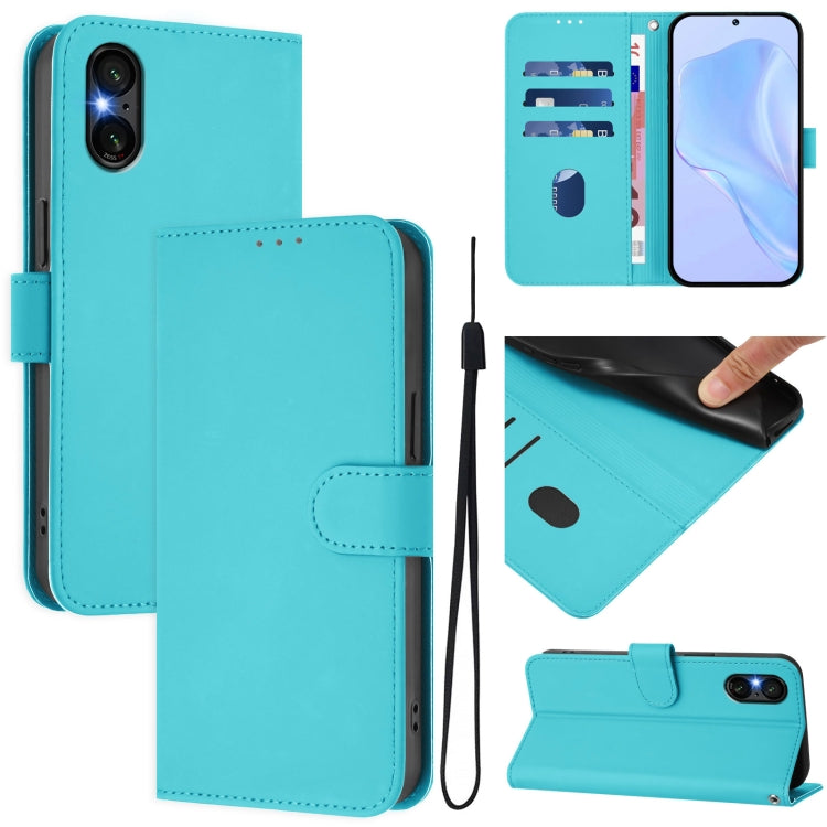 Skin Feel Solid Color Leather Phone Case with Lanyard, For Sony Xperia 5 VI 2024, For Sony Xperia 5 VI