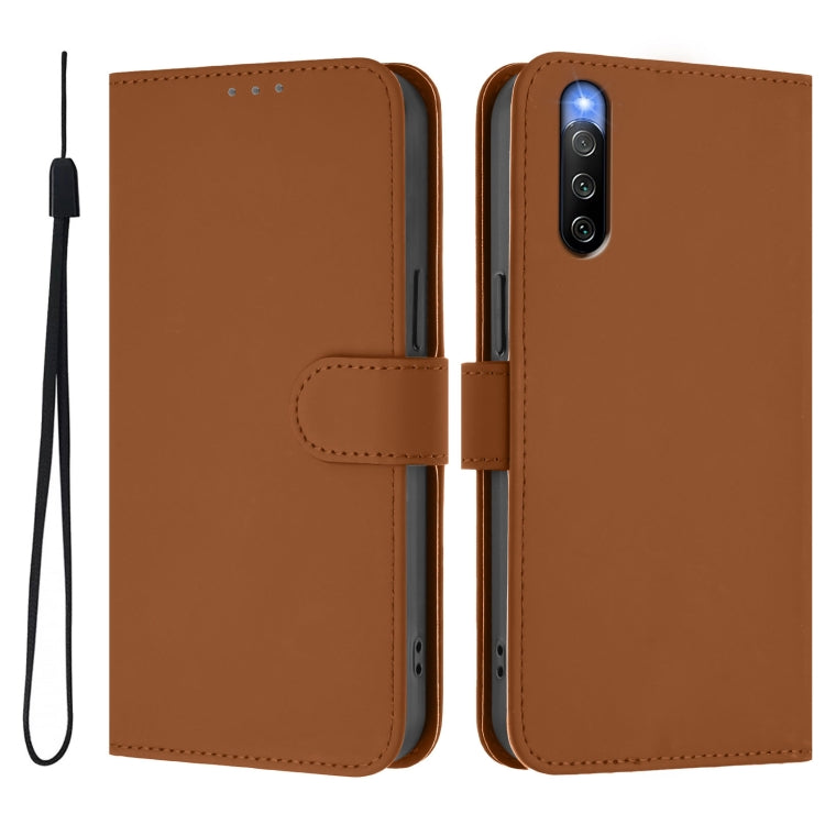 Skin Feel Solid Color Leather Phone Case with Lanyard, For Sony Xperia 10 IV, For Sony Xperia 10 III/10 III Lite