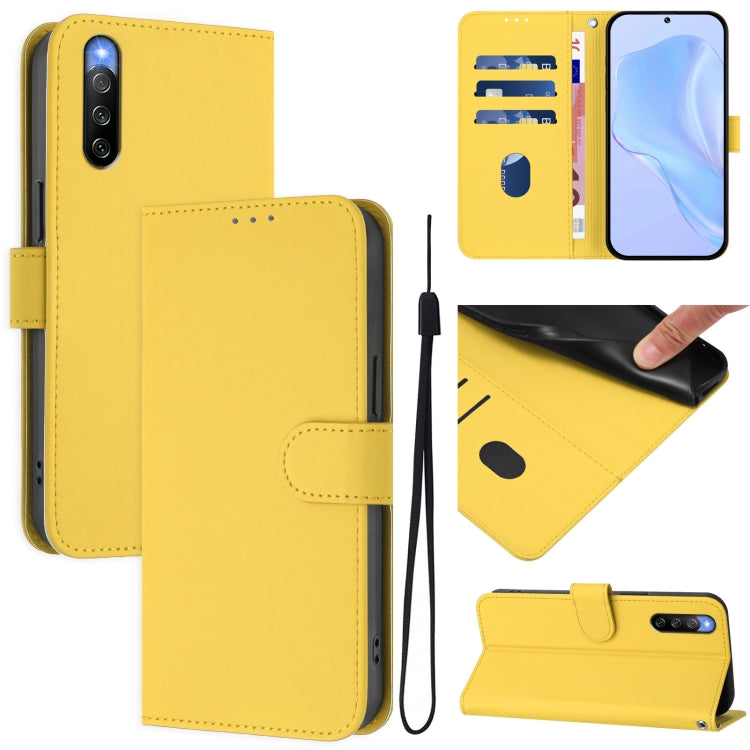 Skin Feel Solid Color Leather Phone Case with Lanyard, For Sony Xperia 10 IV, For Sony Xperia 10 III/10 III Lite