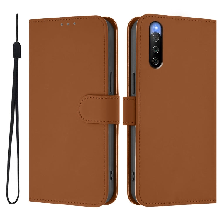Skin Feel Solid Color Leather Phone Case with Lanyard, For Sony Xperia 10 V 2023, For Sony Xperia 5 IV