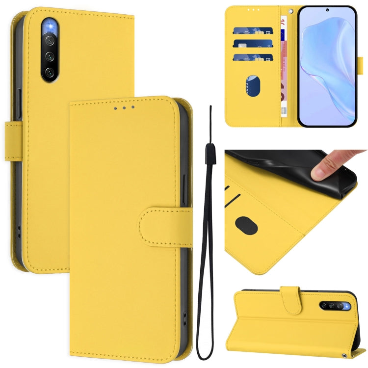 Skin Feel Solid Color Leather Phone Case with Lanyard, For Sony Xperia 10 V 2023, For Sony Xperia 5 IV