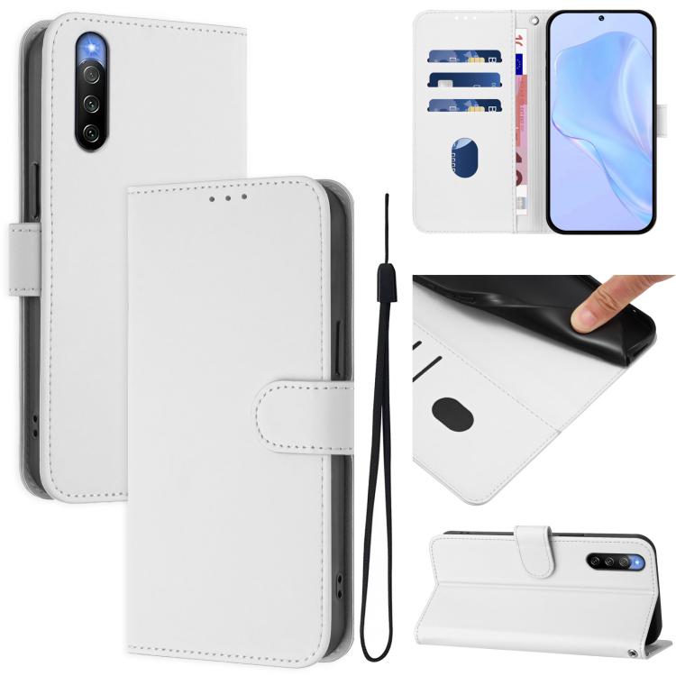 Skin Feel Solid Color Leather Phone Case with Lanyard, For Sony Xperia 10 IV, For Sony Xperia 10 III/10 III Lite