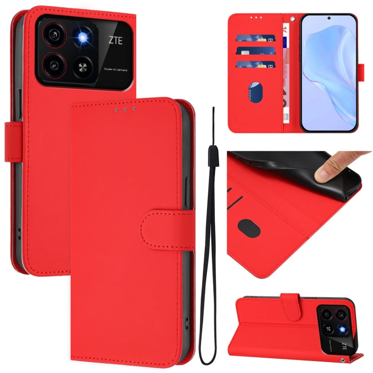 Skin Feel Solid Color Leather Phone Case with Lanyard, For ZTE Blade A35 / A55, For ZTE Blade V60 4G / Axon 60 4G