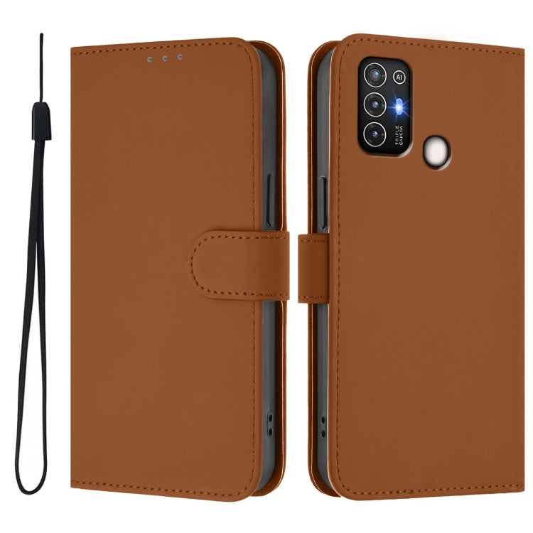 Skin Feel Solid Color Leather Phone Case with Lanyard, For ZTE Blade A52