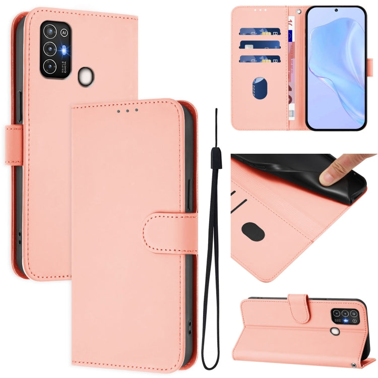 Skin Feel Solid Color Leather Phone Case with Lanyard, For ZTE Blade A52