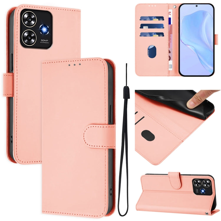 Skin Feel Solid Color Leather Phone Case with Lanyard, For ZTE Blade A73 4G, For ZTE Blade V50 Vita
