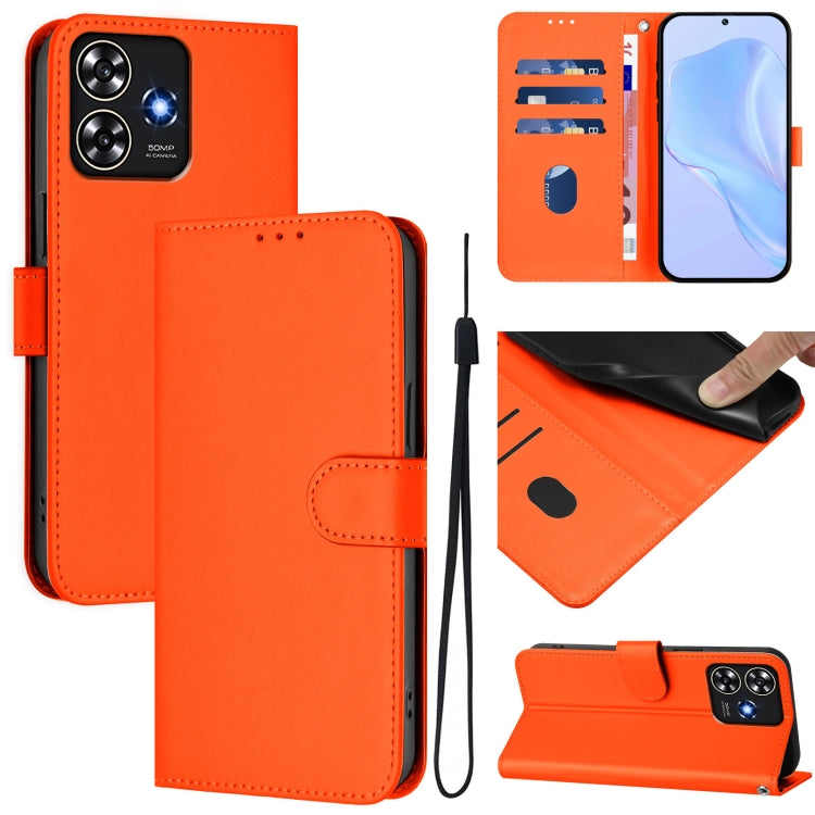 Skin Feel Solid Color Leather Phone Case with Lanyard, For ZTE Blade A73 4G, For ZTE Blade V50 Vita