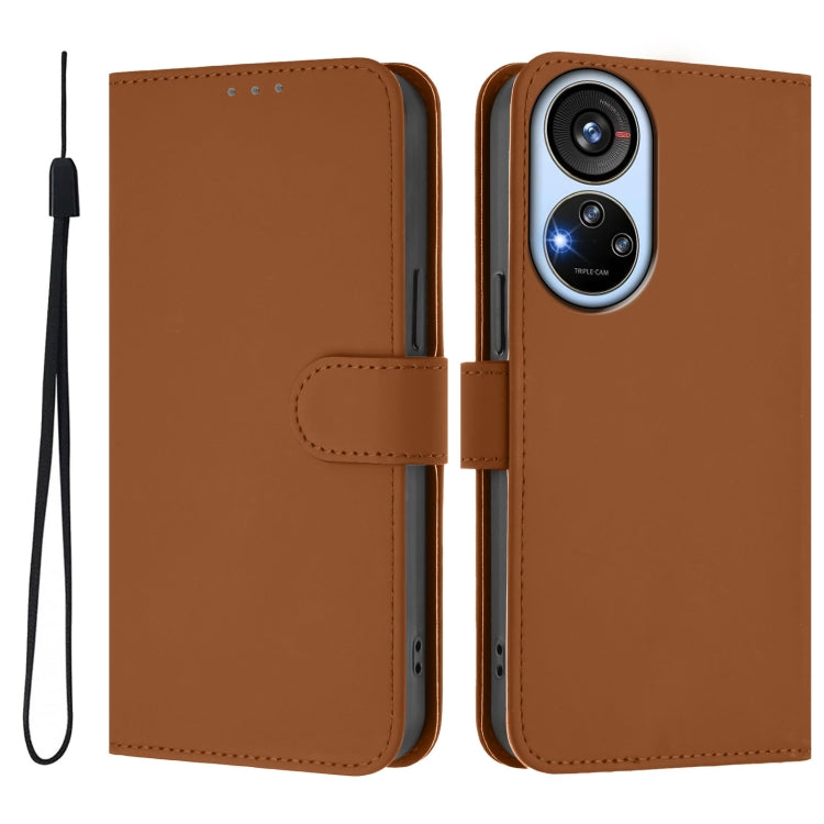 Skin Feel Solid Color Leather Phone Case with Lanyard, For ZTE Blade V40s, For ZTE Blade A52