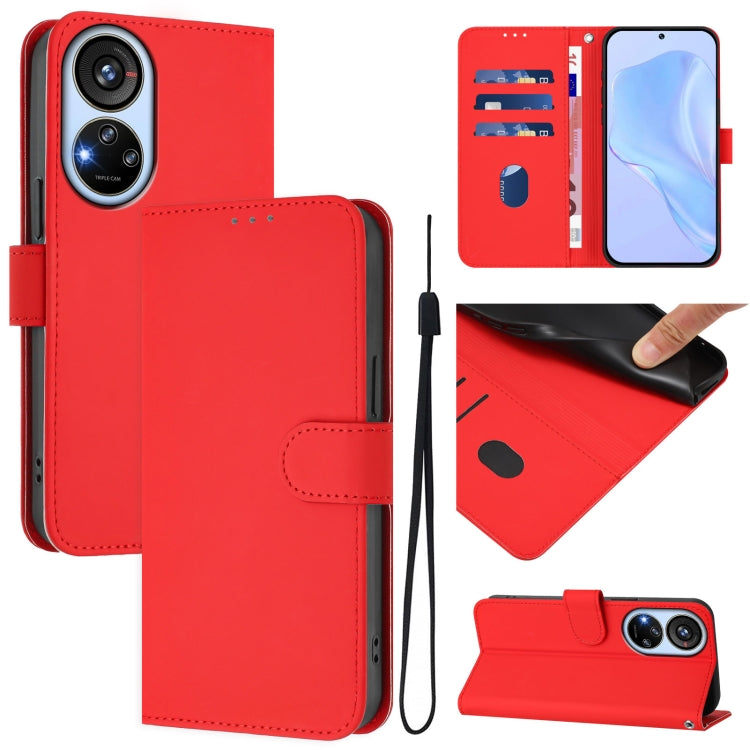 Skin Feel Solid Color Leather Phone Case with Lanyard, For ZTE Blade A52 Lite, For ZTE Blade V40s