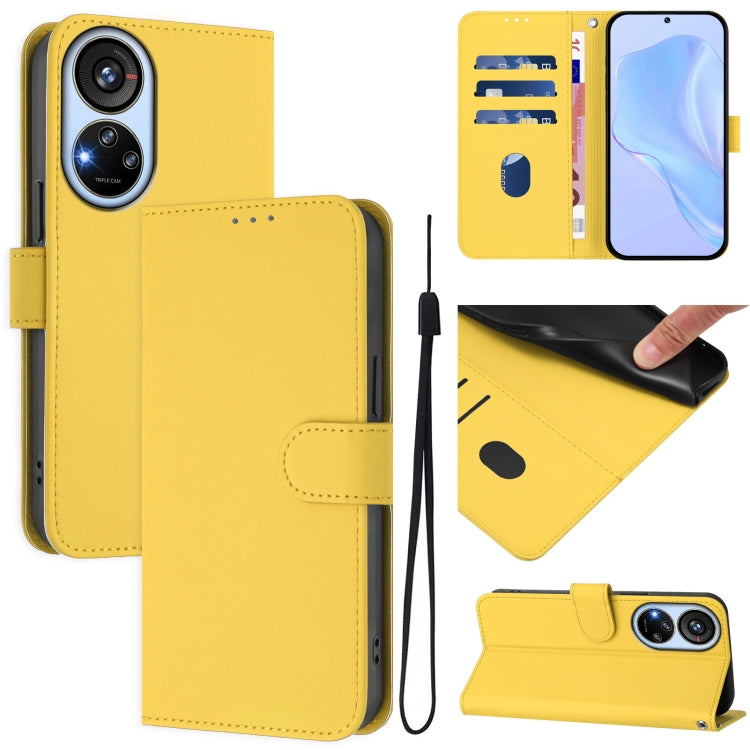 Skin Feel Solid Color Leather Phone Case with Lanyard, For ZTE Blade A52 Lite, For ZTE Blade V40s
